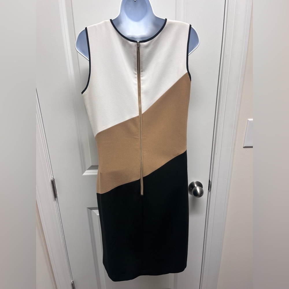 Ann Taylor SZ 10 Classic Cut Sleeveless Dress Colorblock Sheath Cream Tan Black - Picture 4 of 9